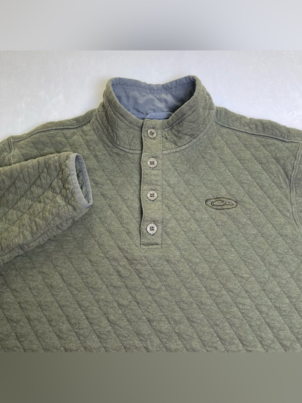 Drake Waterfowl Men’s 2XL Olive Green Diamond Quilted 4-Button Snap Pullover